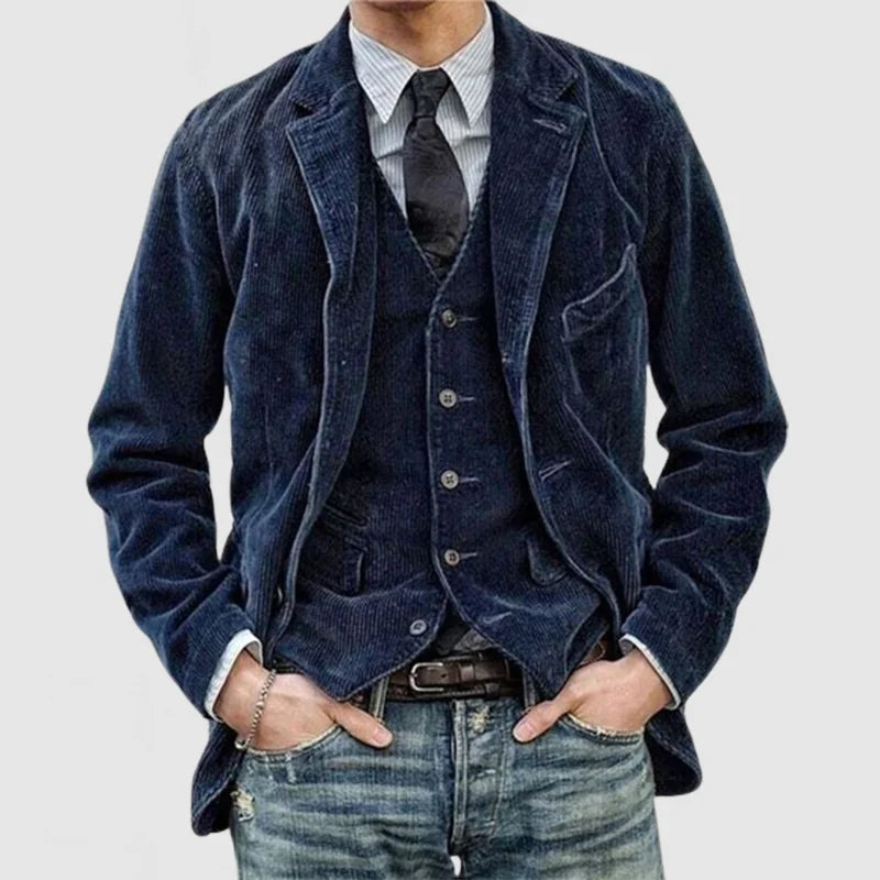 Blazer en velours côtelé vintage avec gilet pour hommes