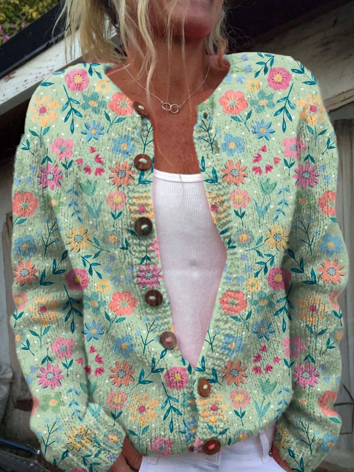 DELAUNAY | Cardigan Vert Fleuri Christine