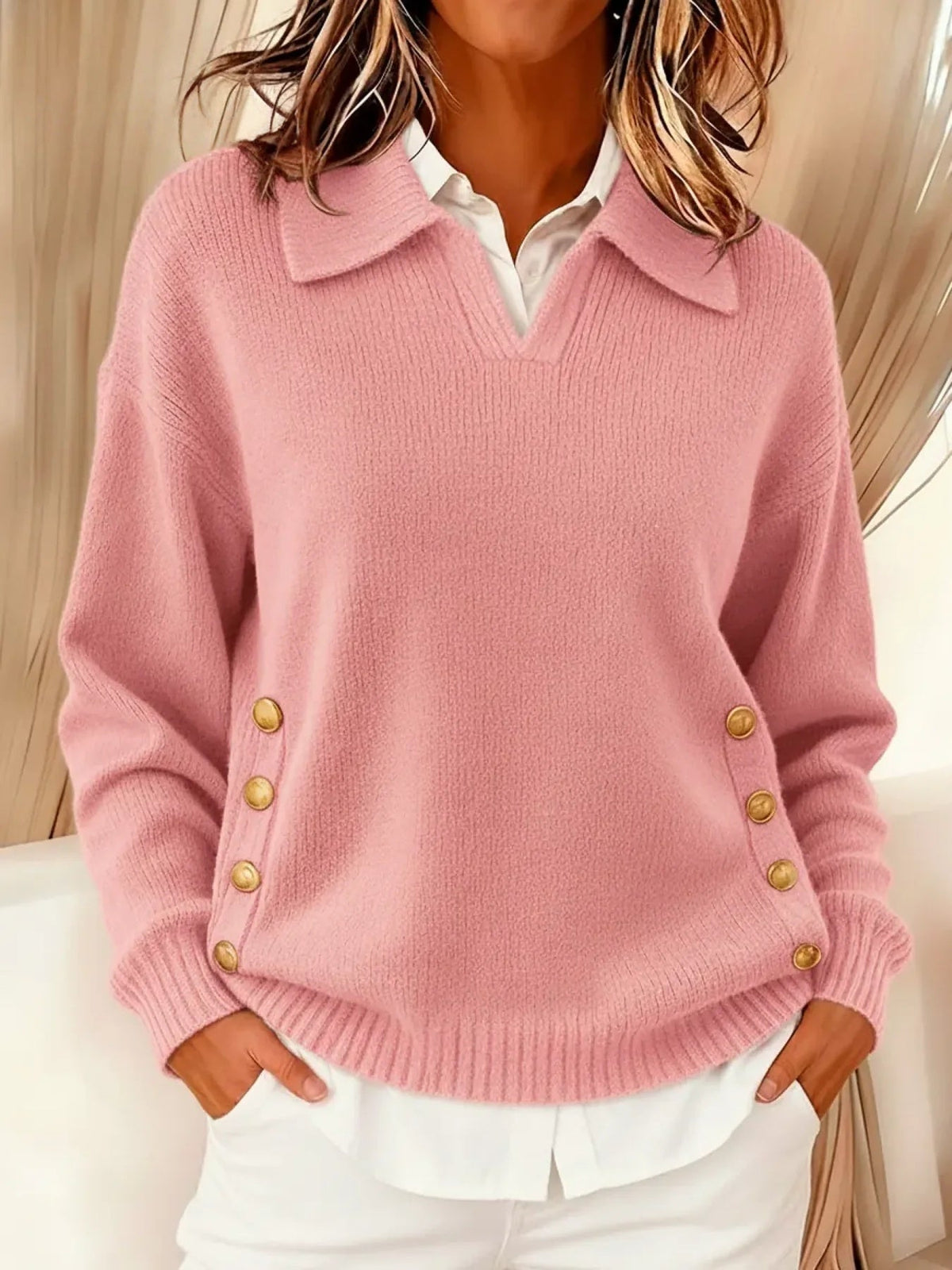 DELAUNAY | Pull Col Polo Boutons Dorés Aveline