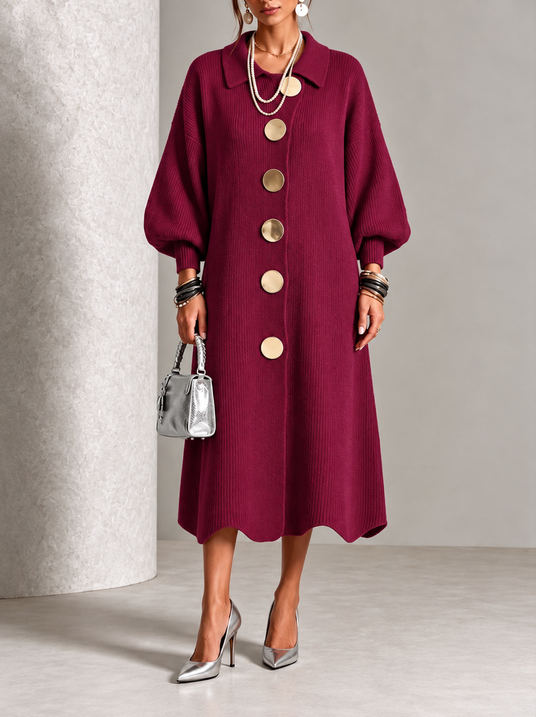 Sienna - Robe longue à manches longues boutonnée