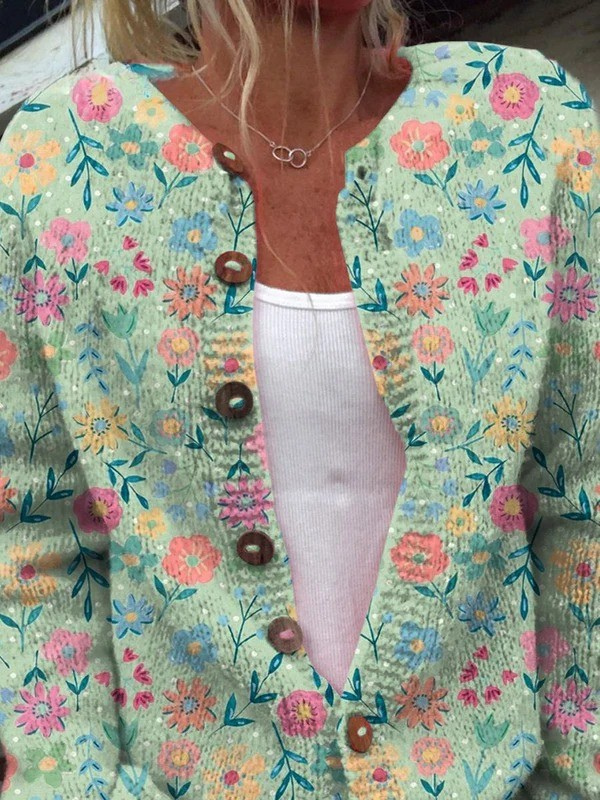 DELAUNAY | Cardigan Vert Fleuri Christine