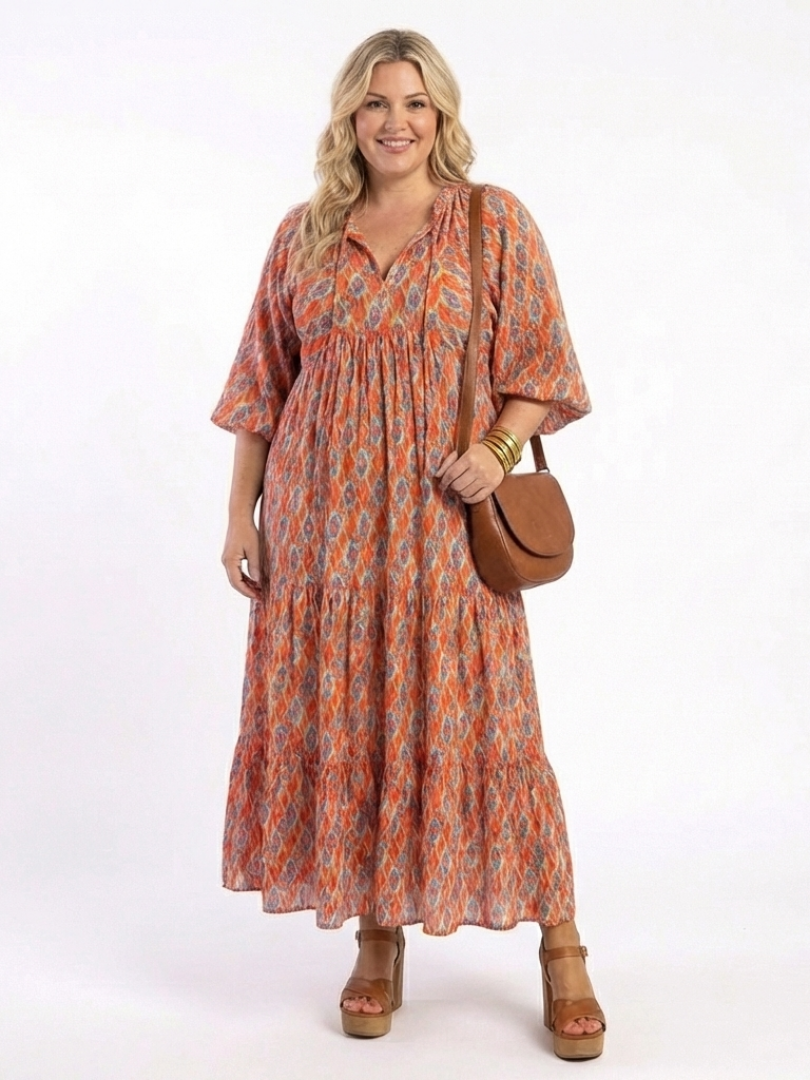 Delaunay | Robe Midi Géométrique à Volants Chloé