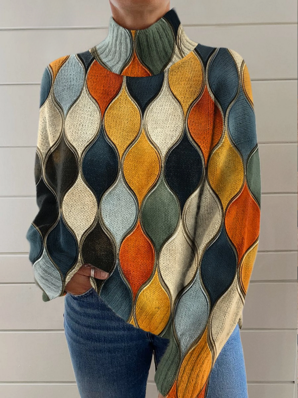 DELAUNAY | Pull Col Montant Vagues Rétro Manon