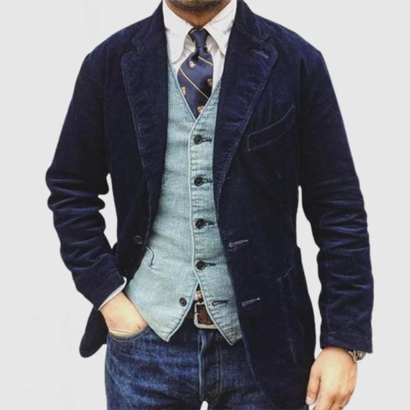 Blazer en velours côtelé vintage avec gilet pour hommes