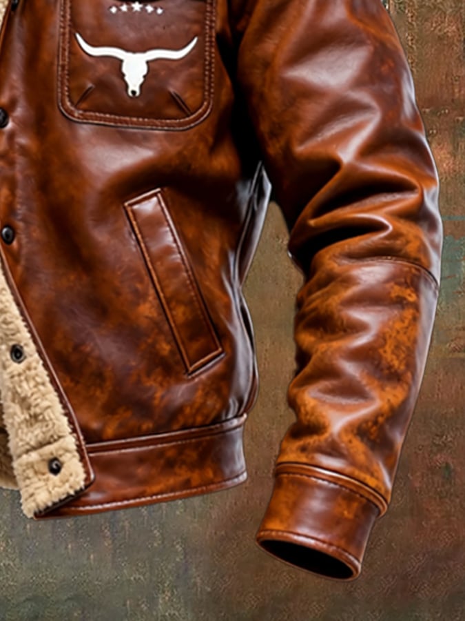 Clemens | Veste d'hiver marron en aspect cuir pour homme avec doublure teddy