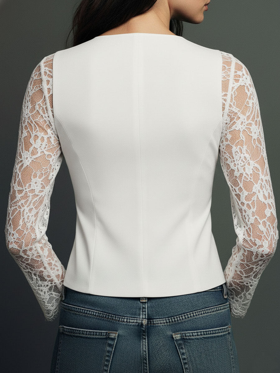 Noémie | Haut Blazer Noir avec Manches Semi-Transparentes