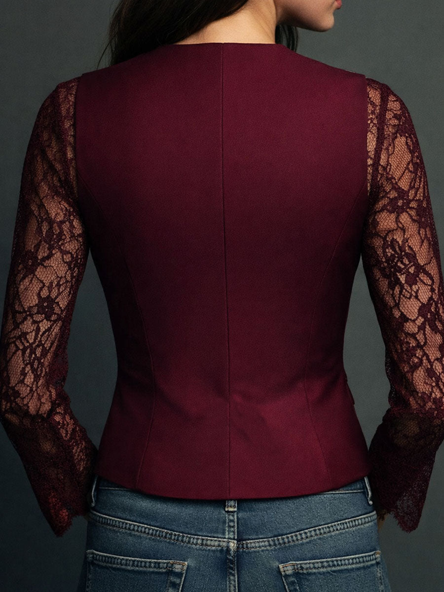 Noémie | Haut Blazer Noir avec Manches Semi-Transparentes