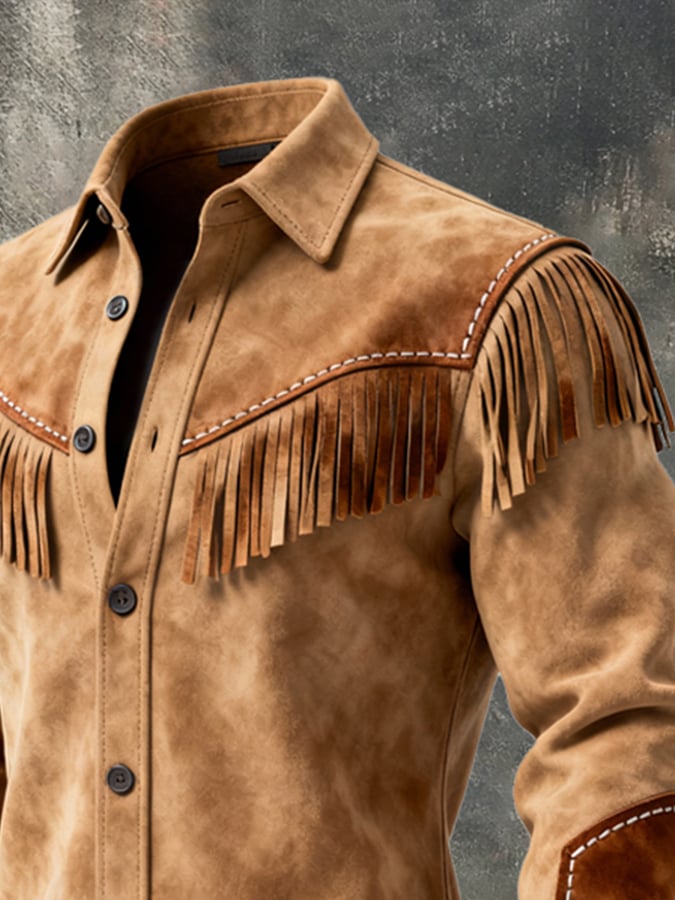 Hendrik | Chemise-veste homme pour l'automne à franges et boutonnière