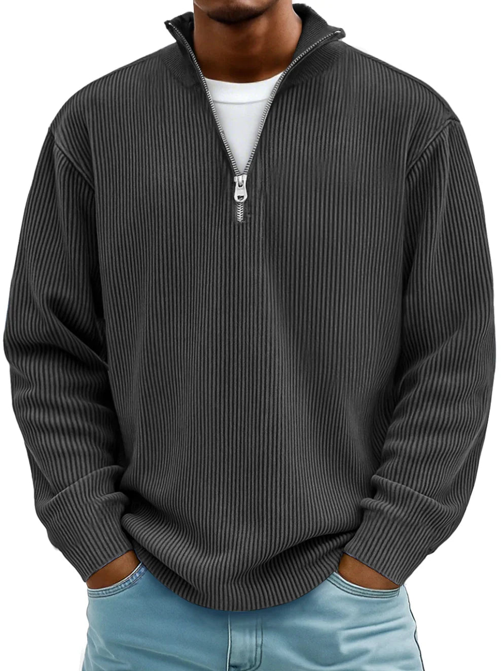 DELAUNAY | Pull Col Zippé Côtelé Marc