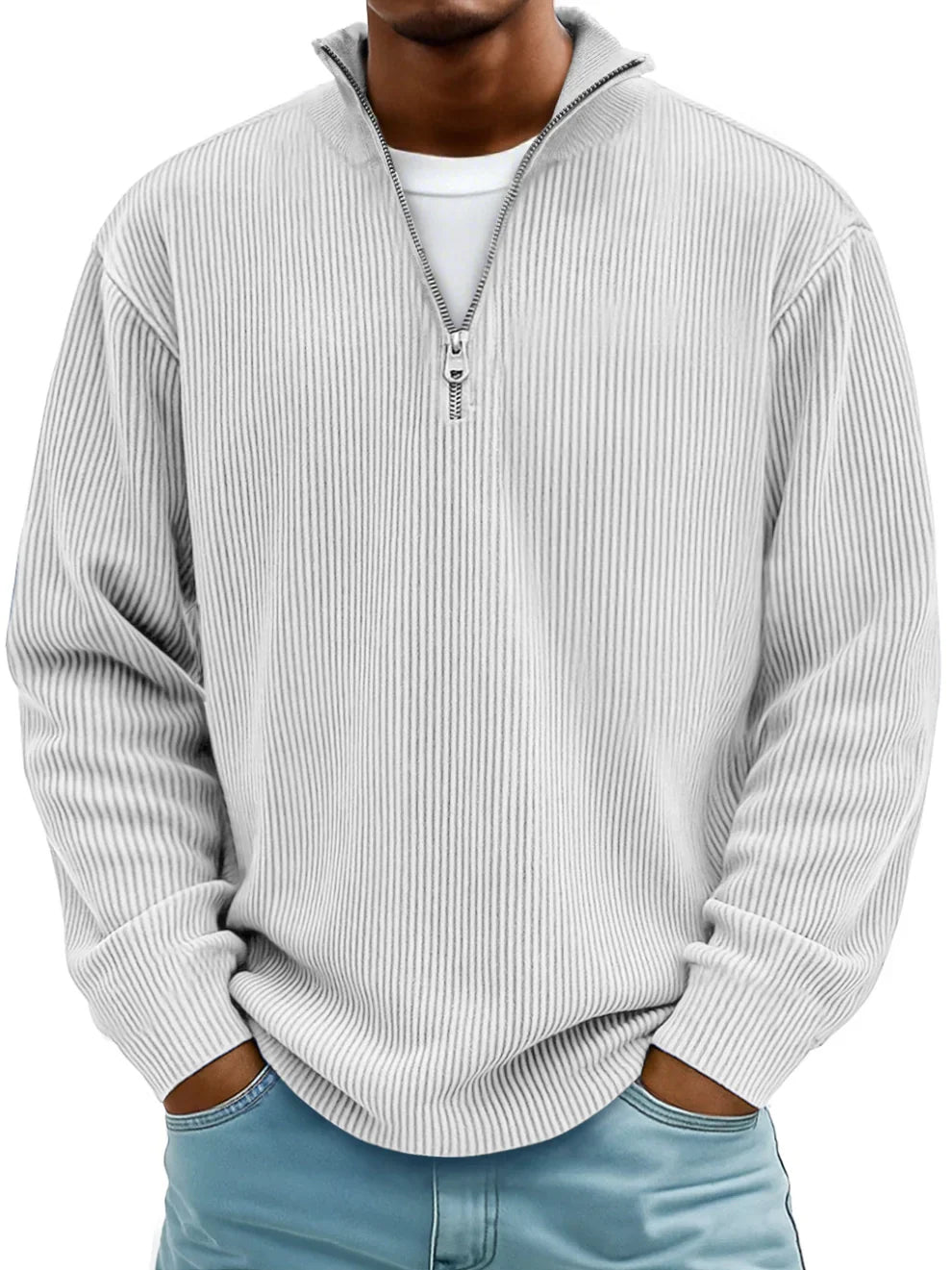 DELAUNAY | Pull Col Zippé Côtelé Marc