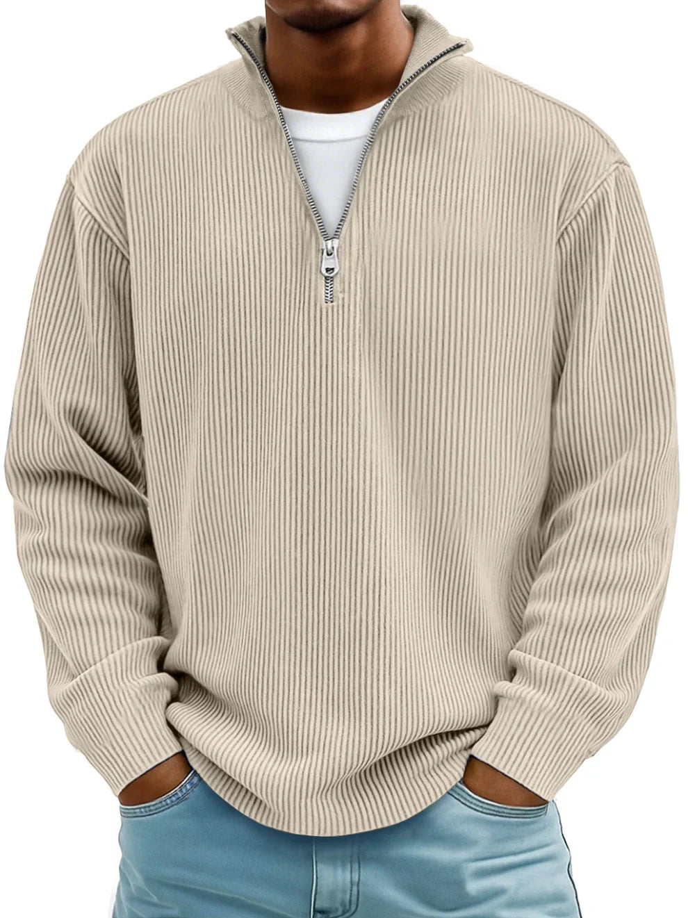 DELAUNAY | Pull Col Zippé Côtelé Marc