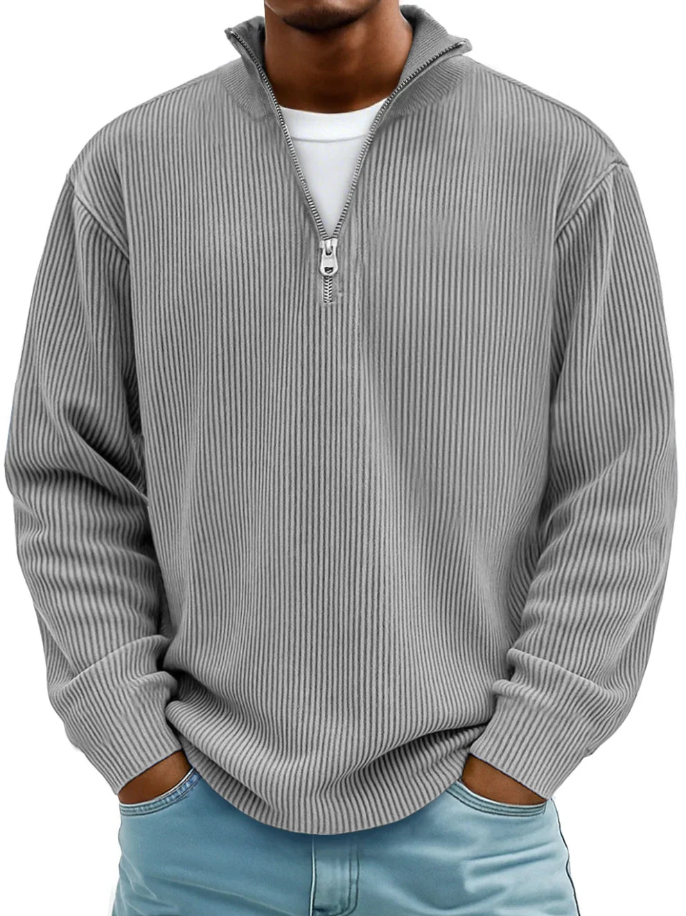 DELAUNAY | Pull Col Zippé Côtelé Marc