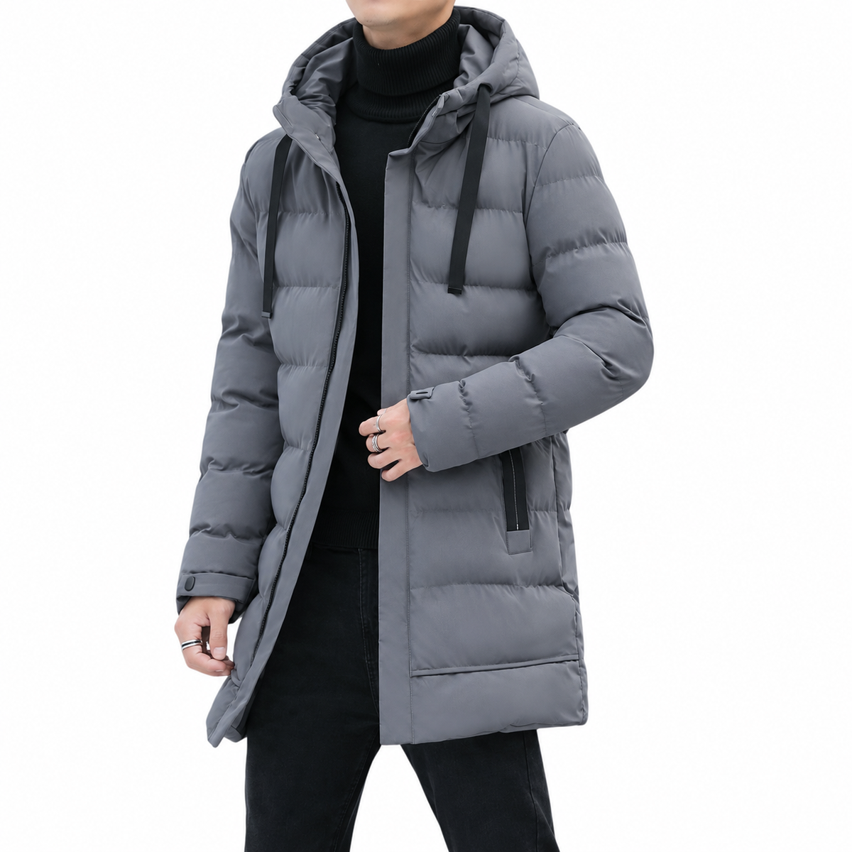 Leon™ | Veste Longue Matelassée pour Homme avec Capuche