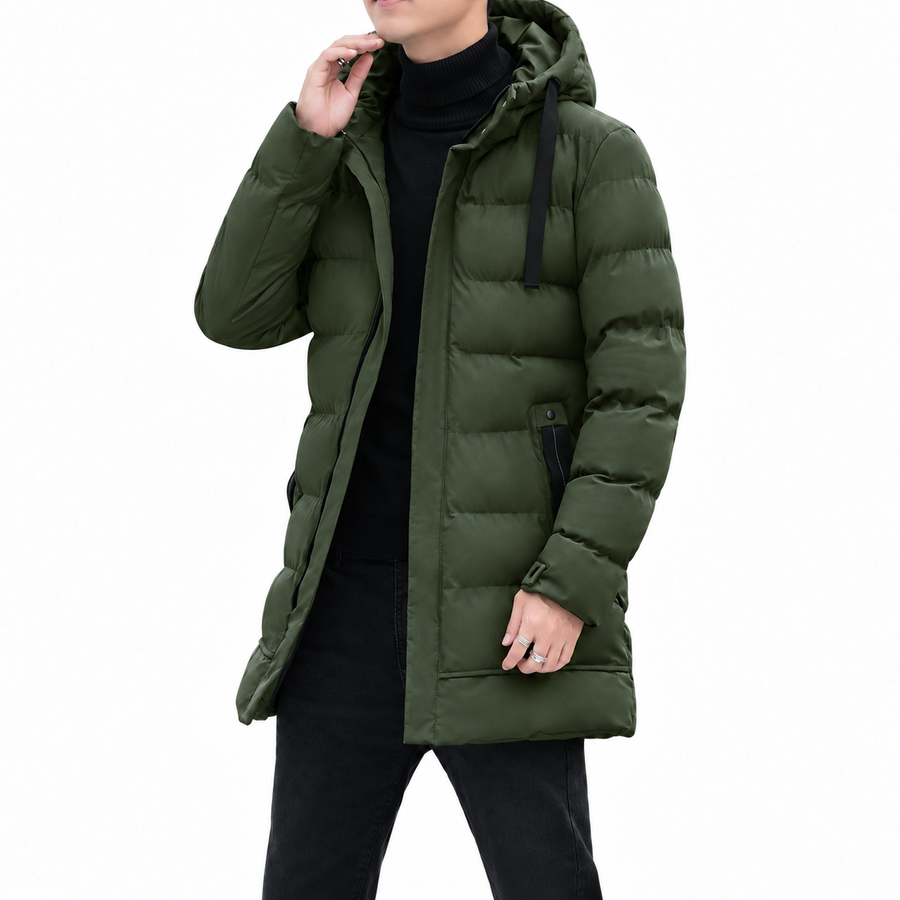 Leon™ | Veste Longue Matelassée pour Homme avec Capuche