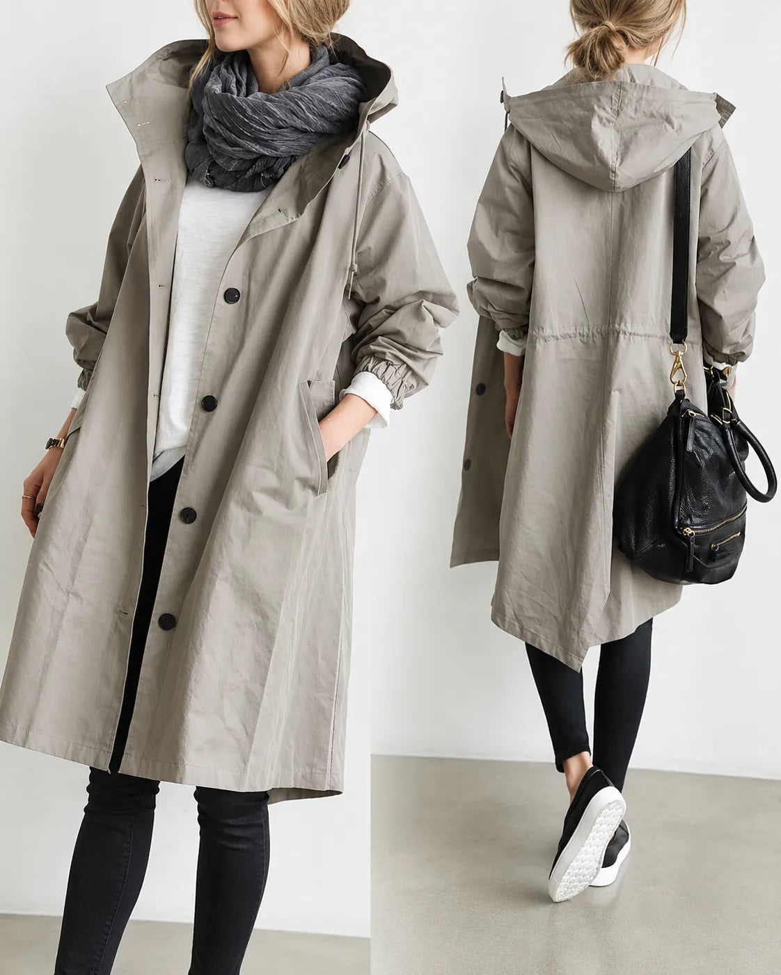 Maisie | Manteau oversize à capuche et boutonnage devant