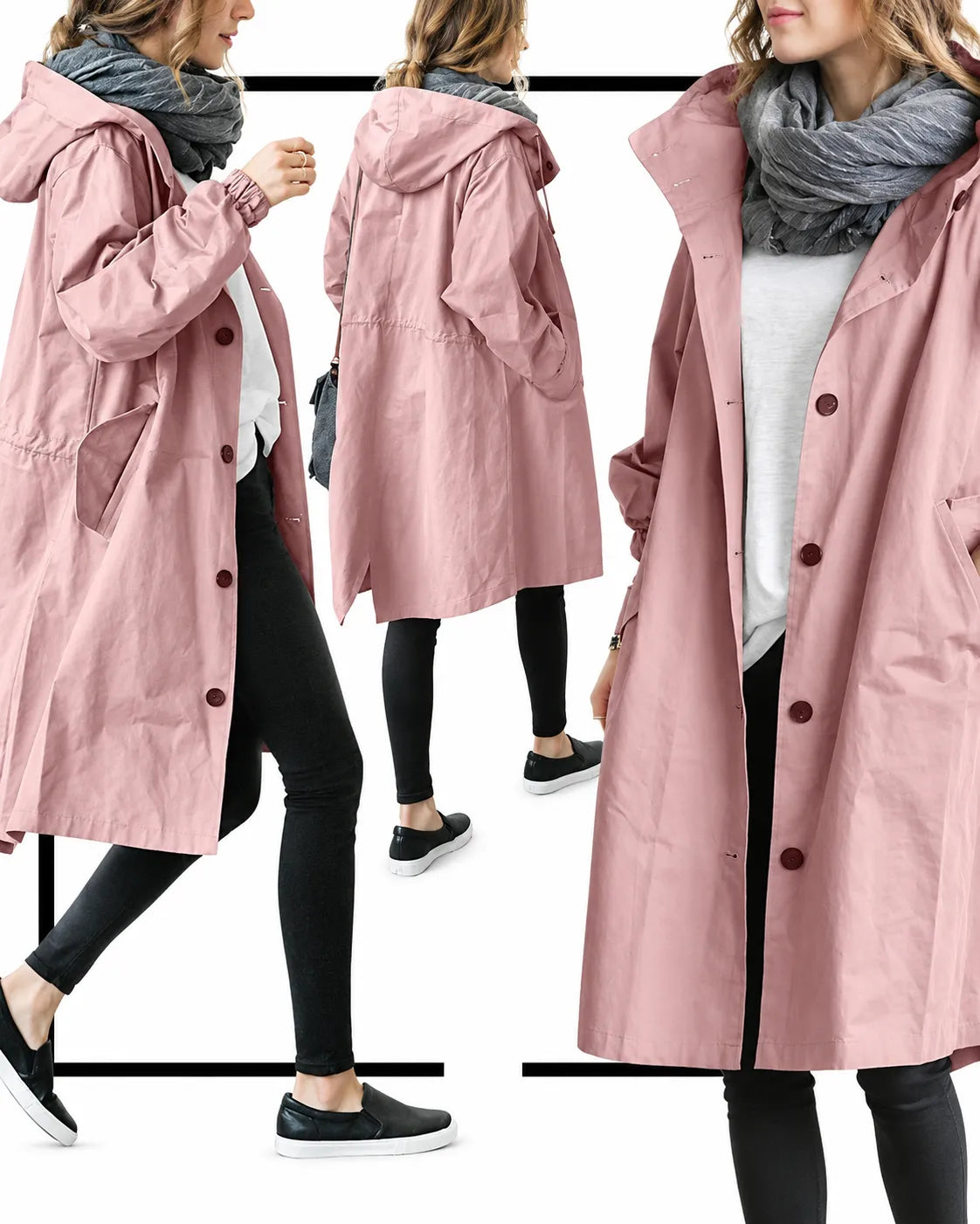 Maisie | Manteau oversize à capuche et boutonnage devant