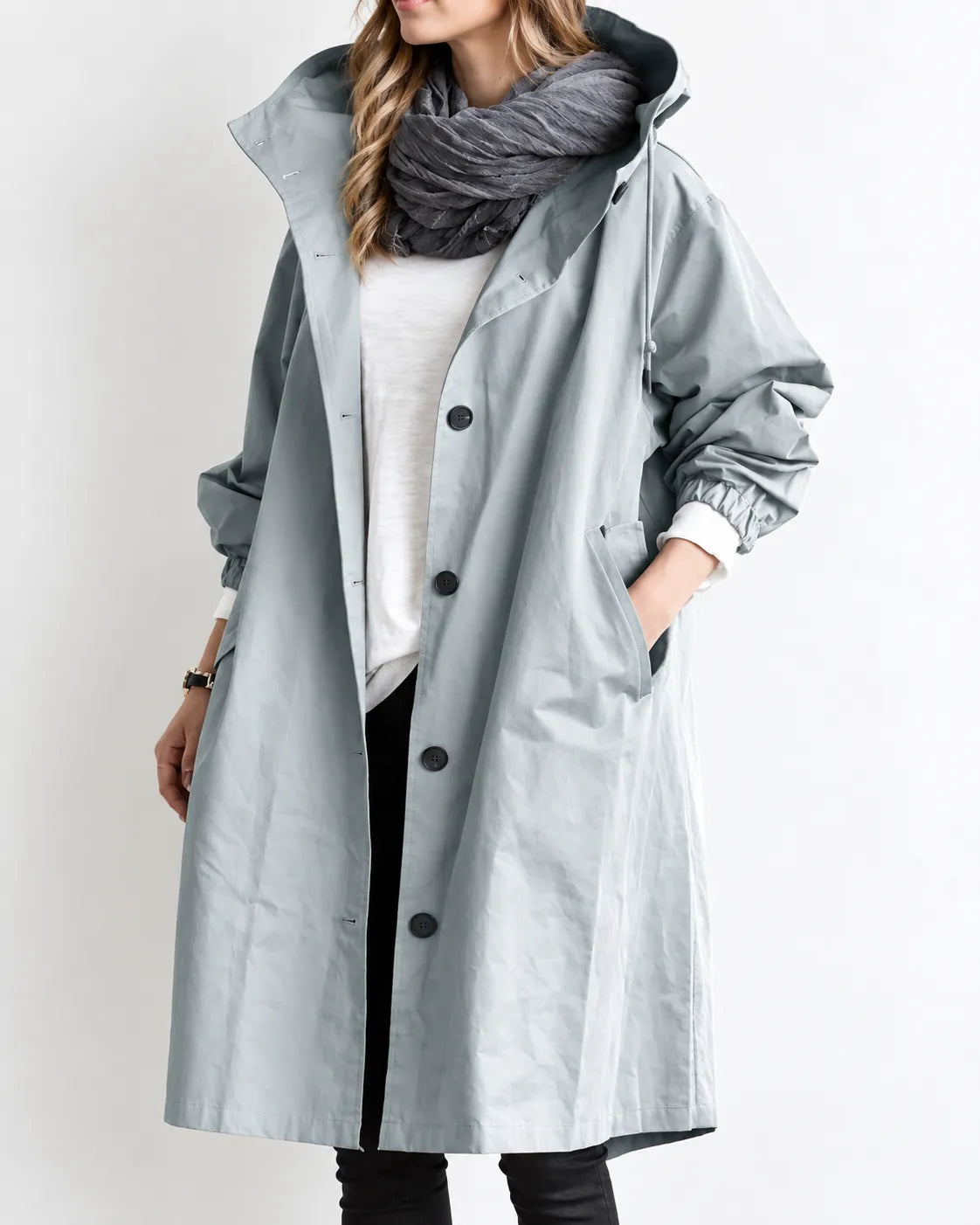 Maisie | Manteau oversize à capuche et boutonnage devant