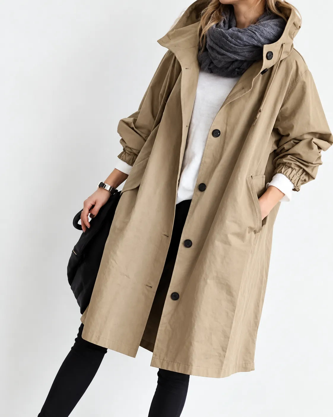 Maisie | Manteau oversize à capuche et boutonnage devant