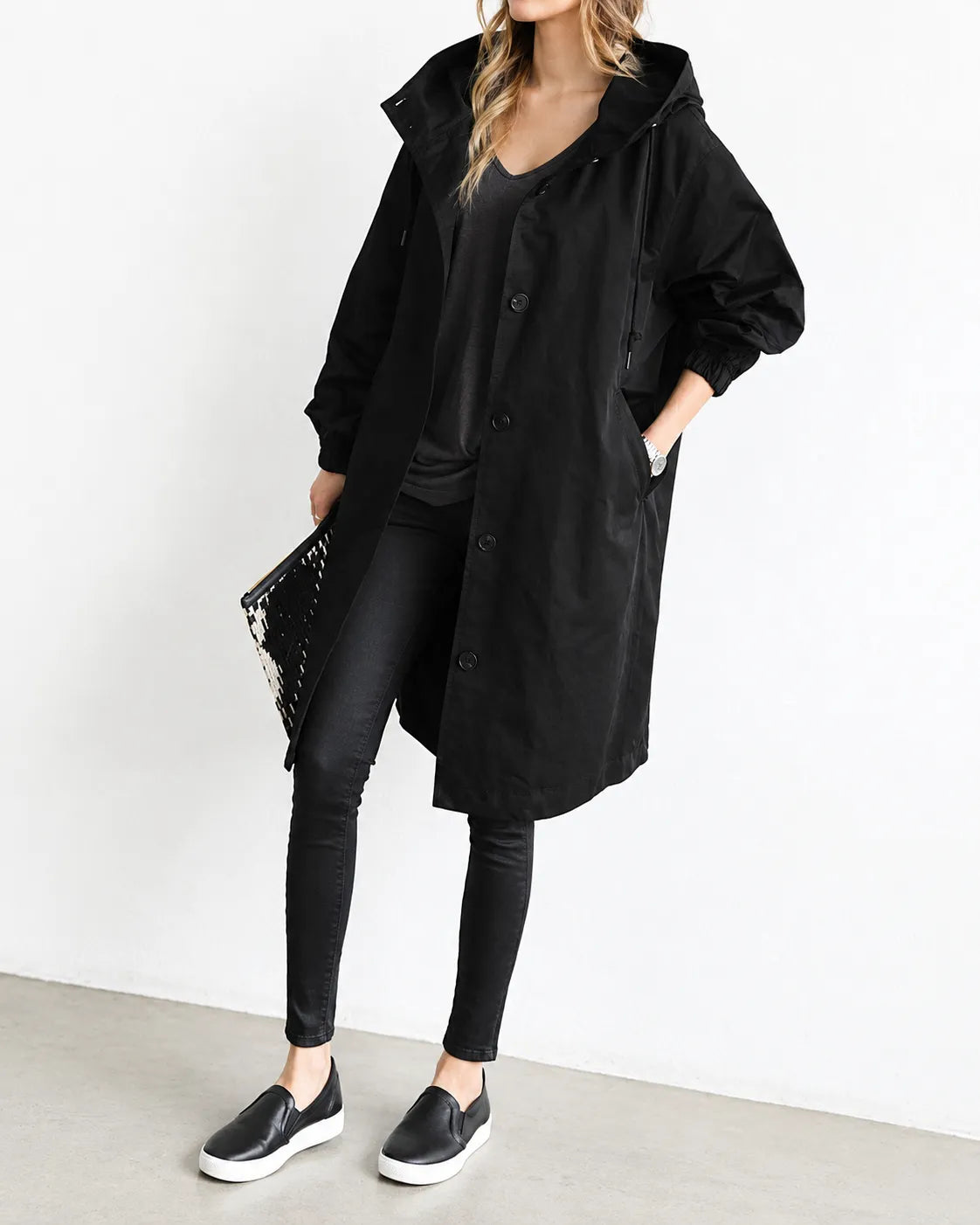 Maisie | Manteau oversize à capuche et boutonnage devant