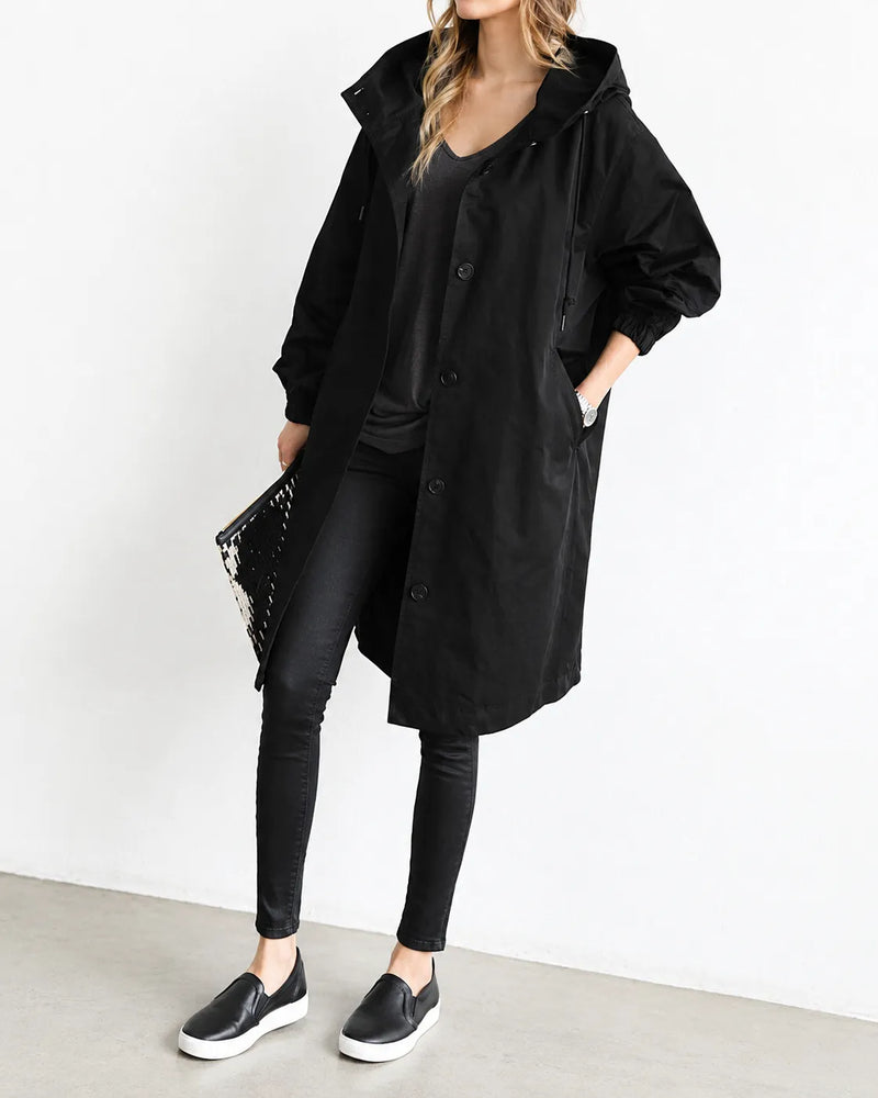 Maisie | Manteau oversize à capuche et boutonnage devant