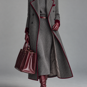 Adele | Long manteau à chevrons avec garniture de velours