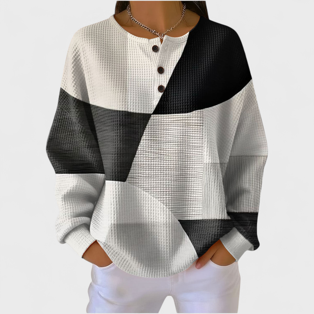 DELAUNAY | Pull Gaufré Graphique Noir Blanc Martine