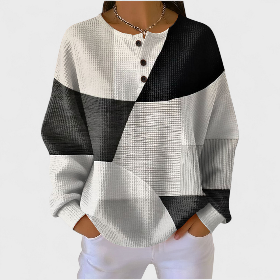 DELAUNAY | Pull Gaufré Graphique Noir Blanc Martine