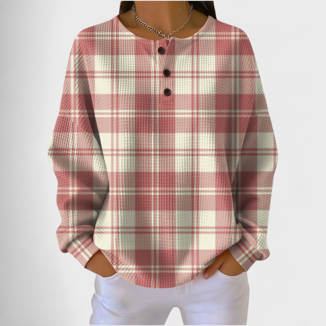 DELAUNAY | Pull Gaufré Carreaux Rose Écru Christine