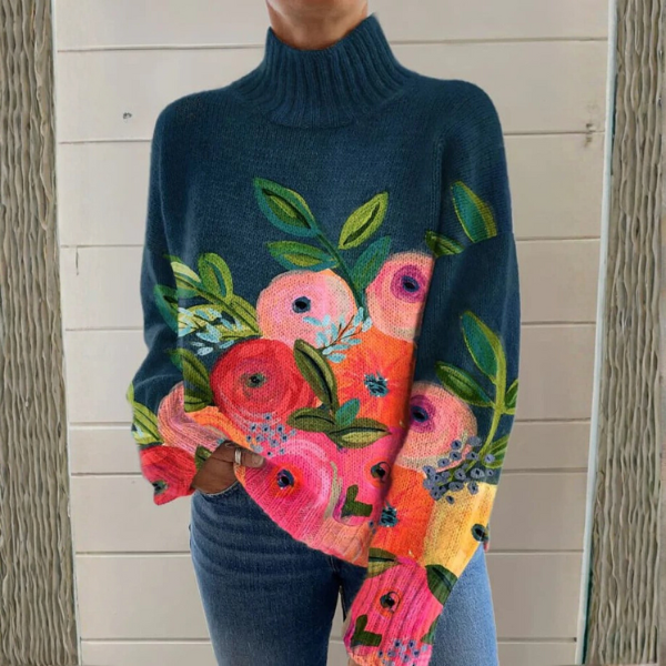 DELAUNAY | Pull Col Roulé Bouquet Peint Martine