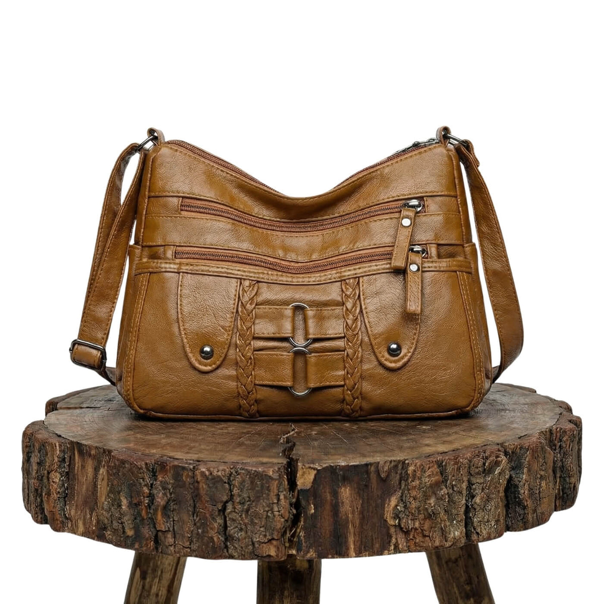 Monica | Sac Porté Travers Tressé à Multiples Zips