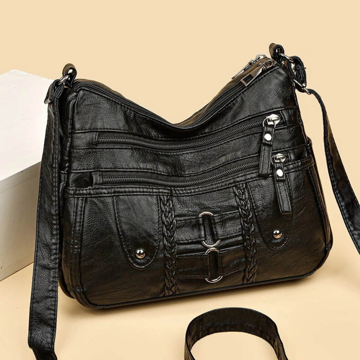 Monica | Sac Porté Travers Tressé à Multiples Zips