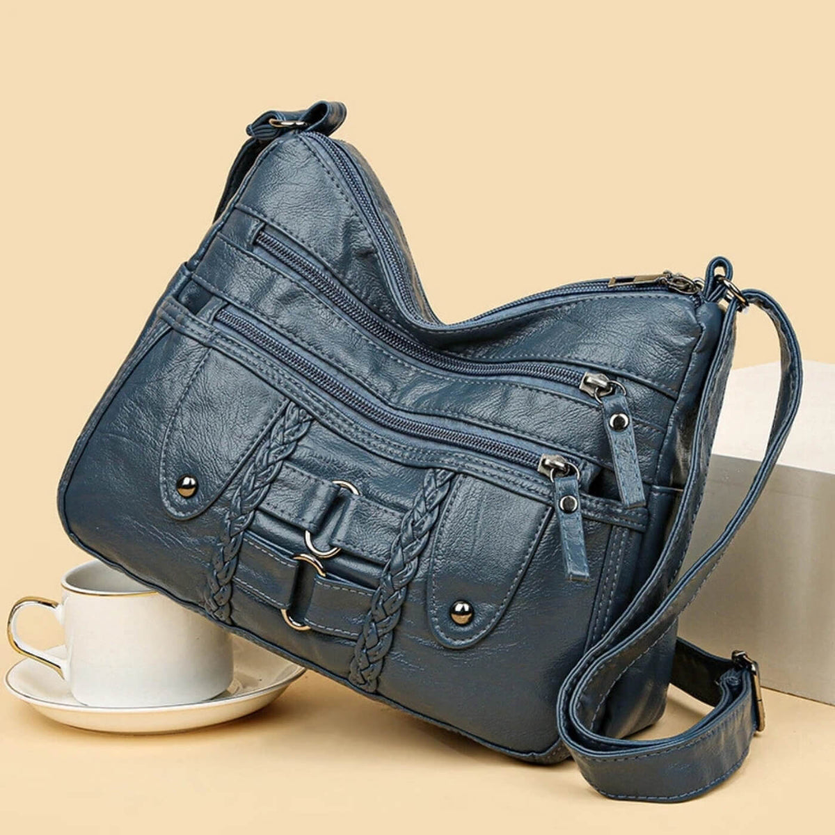 Monica | Sac Porté Travers Tressé à Multiples Zips