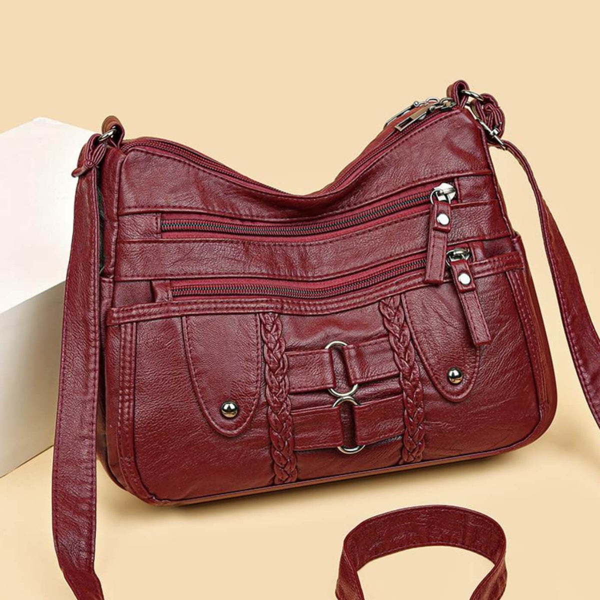 Monica | Sac Porté Travers Tressé à Multiples Zips