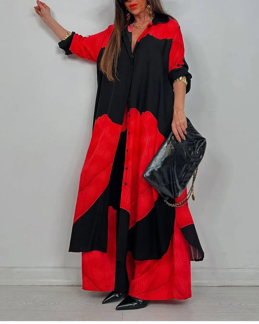 Ensemble casual avec haut et pantalon patchwork à encolure en V pour femme