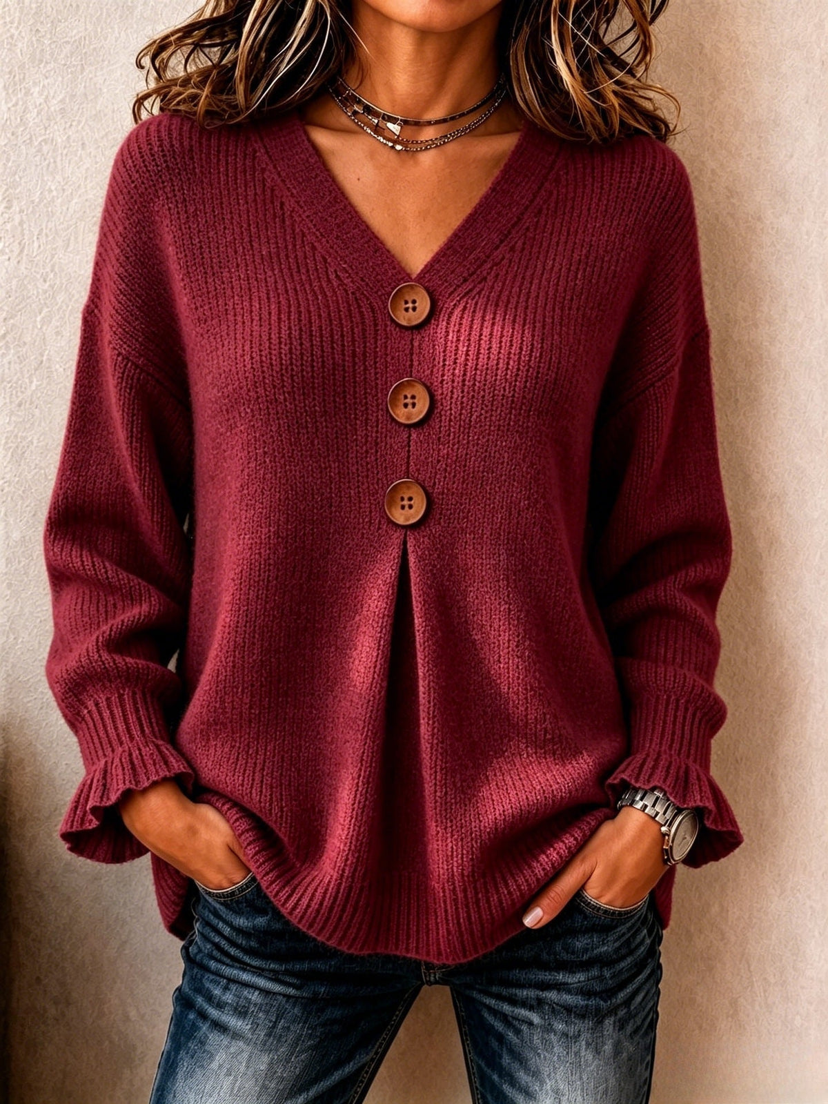 DELAUNAY | Pull Col V Boutonné Marie