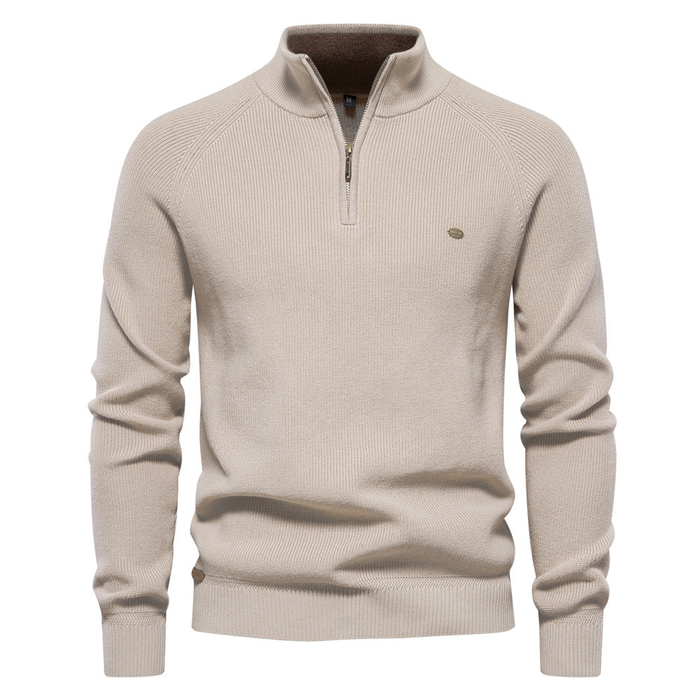 DELAUNAY | Pull Demi-Zip Maille Côtelée Pierre