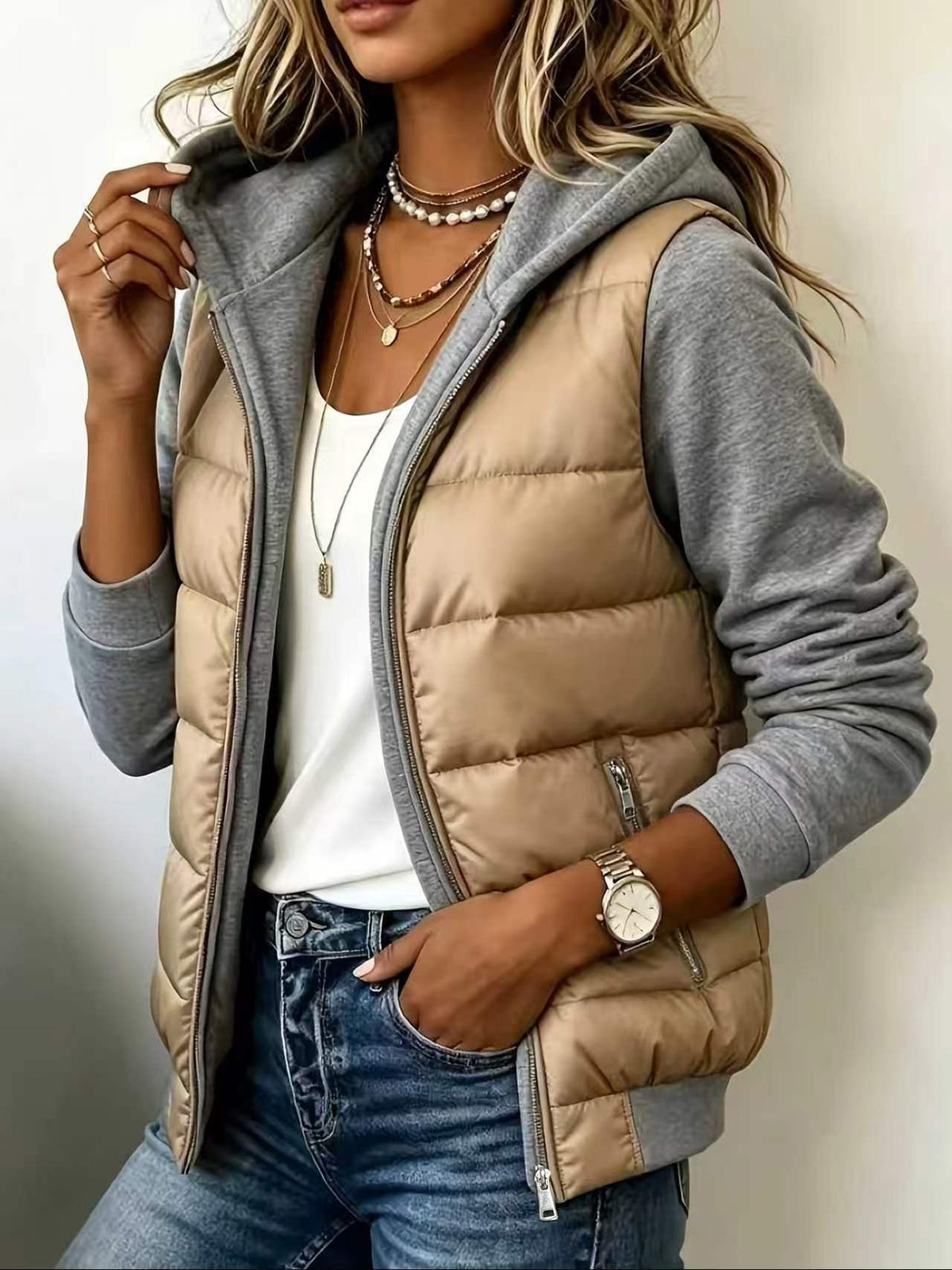 Nina – Veste matelassée colorblock à capuche