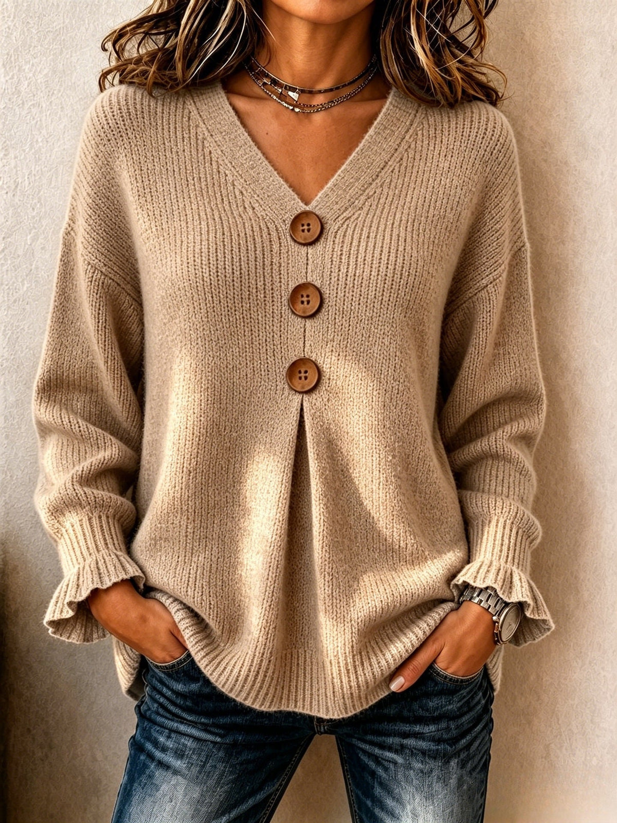 DELAUNAY | Pull Col V Boutonné Marie