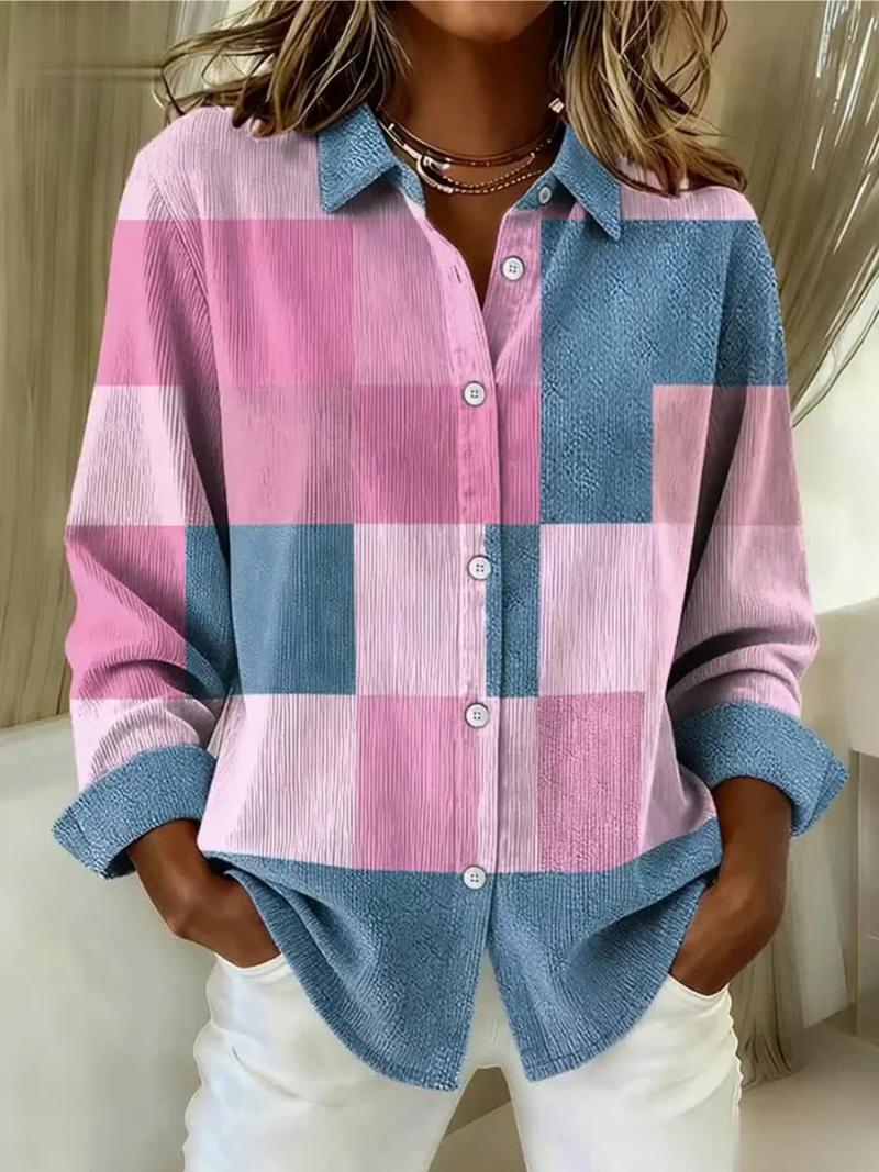 DELAUNAY | Cardigan Carreaux Rose et Bleu Isabelle