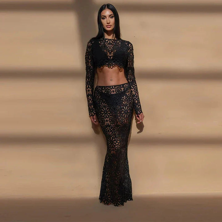 Delaunay | ENSEMBLE EN CROCHET FLEURI AVEC JUPE LONGUE