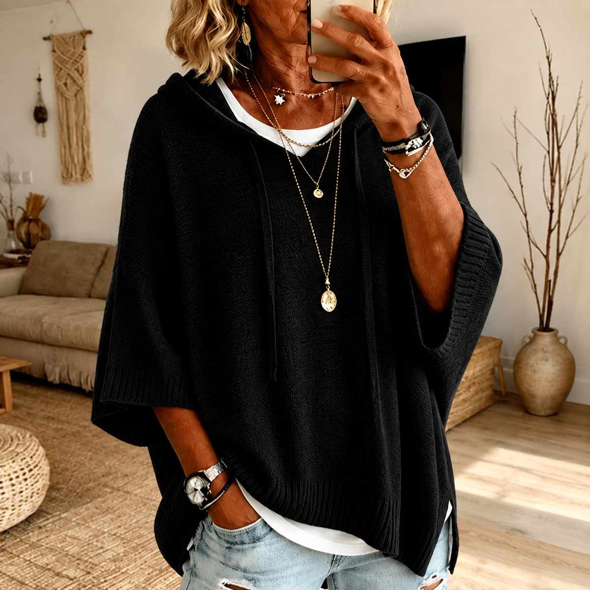Sophie | Pull Poncho Noir