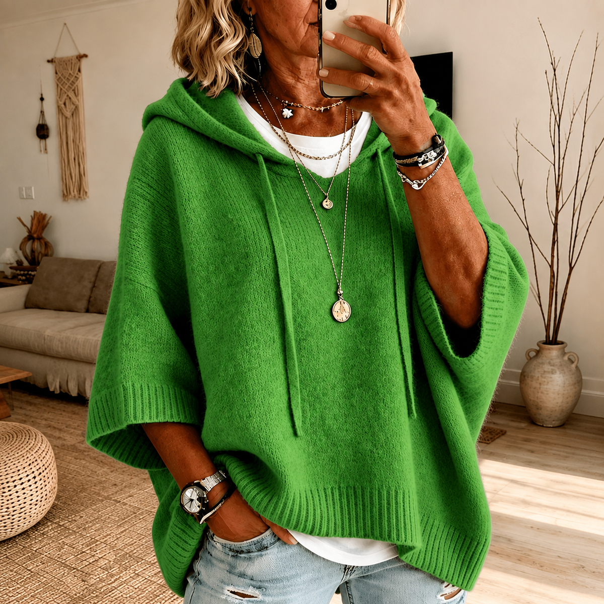 Margaux – Pull poncho vert