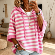 Emilie – Poncho Pull Rayé Rose