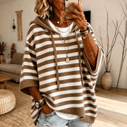 Mathilde – Pull poncho rayé taupe