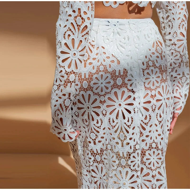 Delaunay | ENSEMBLE EN CROCHET FLEURI AVEC JUPE LONGUE