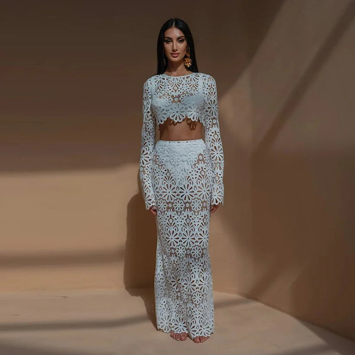 Delaunay | ENSEMBLE EN CROCHET FLEURI AVEC JUPE LONGUE