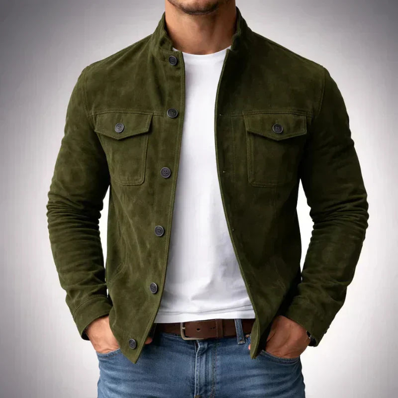Veste en cuir boutonnée pour hommes