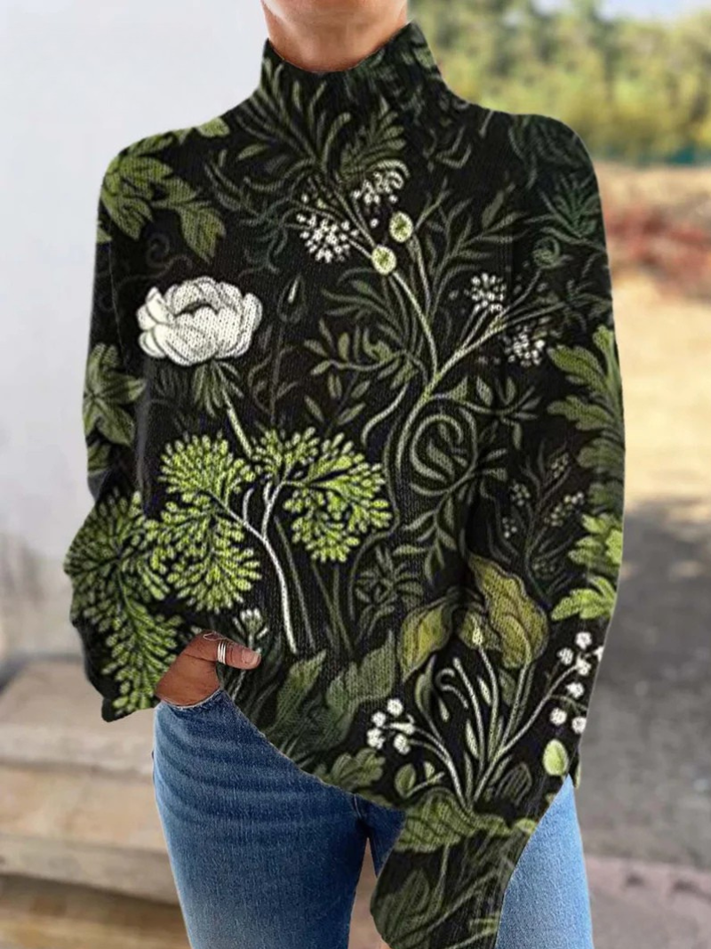 DELAUNAY | Pull Col Montant Botanique Vert Sylvie