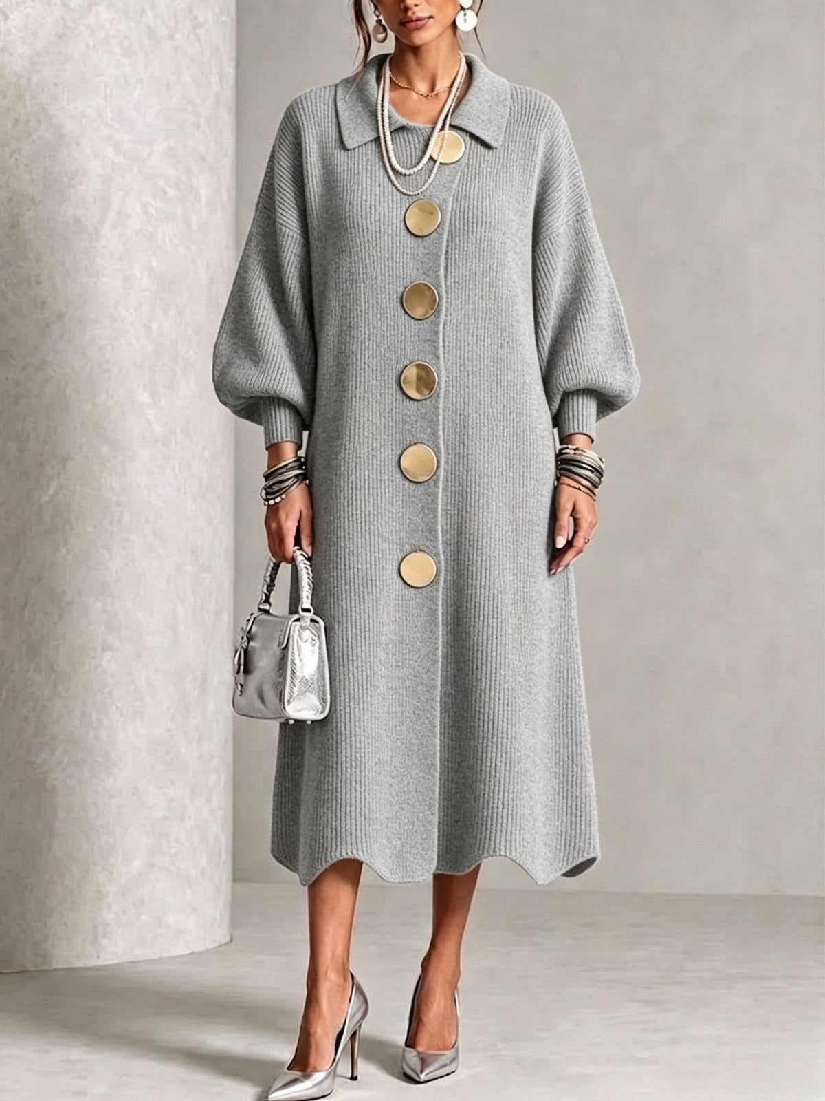 Sienna - Robe longue à manches longues boutonnée