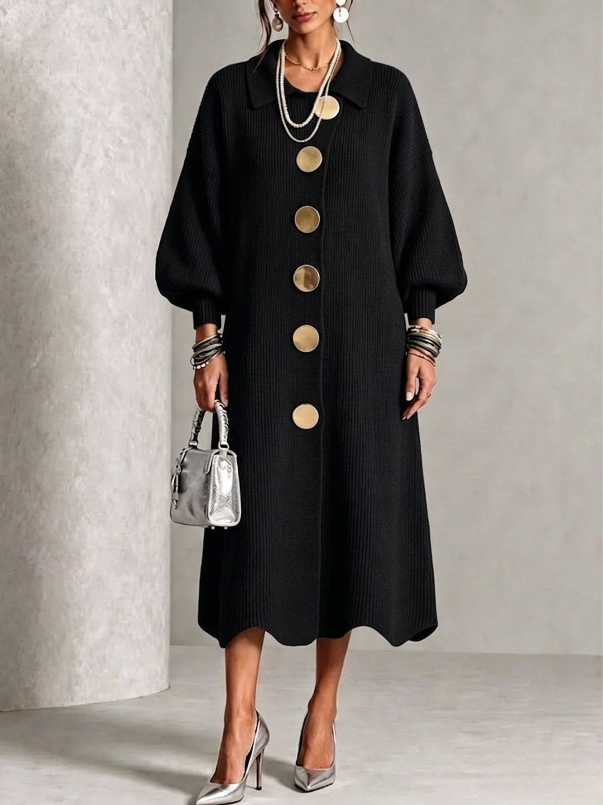 Sienna - Robe longue à manches longues boutonnée